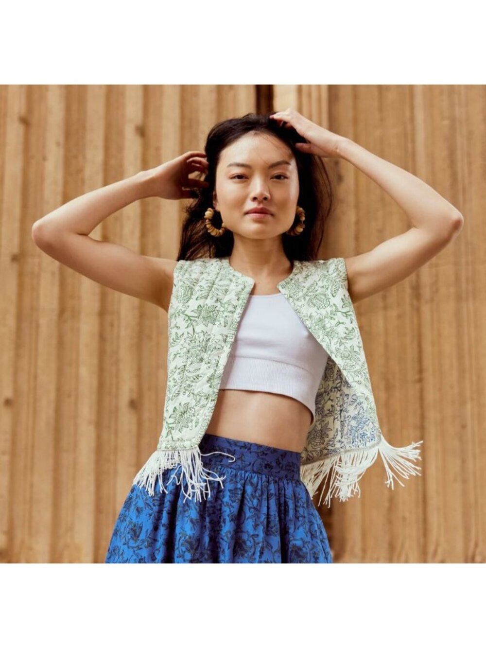 NWT Eddy Ashlee Reversible Quilted Fringe Vest Green Size XS $248 [jb]